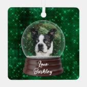 Schattige aangepaste Pet Snow Wereldbol Metalen Ornament (Achterkant)