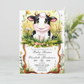 Schattige Aangepaste Waterverf Koe Baby shower Kaart (Staand voorkant)