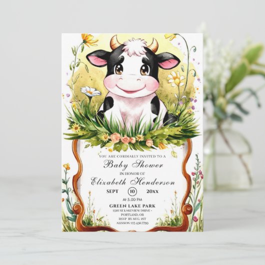 Schattige Aangepaste Waterverf Koe Baby shower Kaart (Staand voorkant)