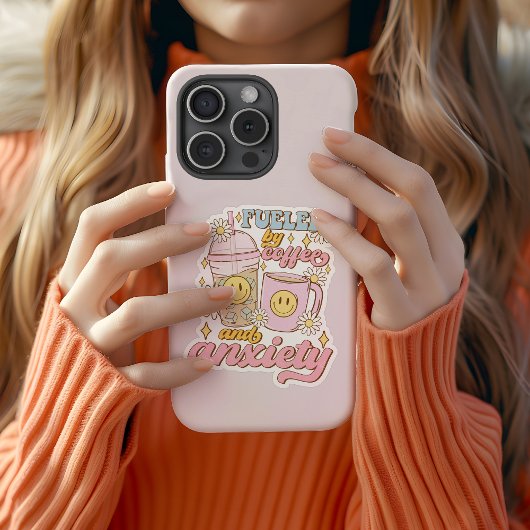 Schattige Aangevoed door Koffie en Angst Vinyl Sti Sticker