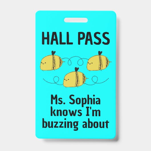 Schattige aanpasbare hall pass hommel teamgeest badge (Voorzijde)