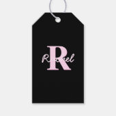 Schattige aanpasbare monogram | Lichtroze en zwart Cadeaulabel (Voorkant)