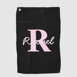 Schattige aanpasbare monogram | Lichtroze en zwart Golfhanddoek