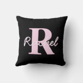 Schattige aanpasbare monogram | Lichtroze en zwart Kussen (Achterkant)