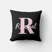 Schattige aanpasbare monogram | Lichtroze en zwart Kussen (Voorkant)