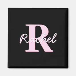 Schattige aanpasbare monogram | Lichtroze en zwart Magneet