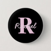 Schattige aanpasbare monogram | Lichtroze en zwart Ronde Button 5,7 Cm (Voorkant)