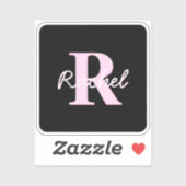 Schattige aanpasbare monogram | Lichtroze en zwart Sticker (Vel)