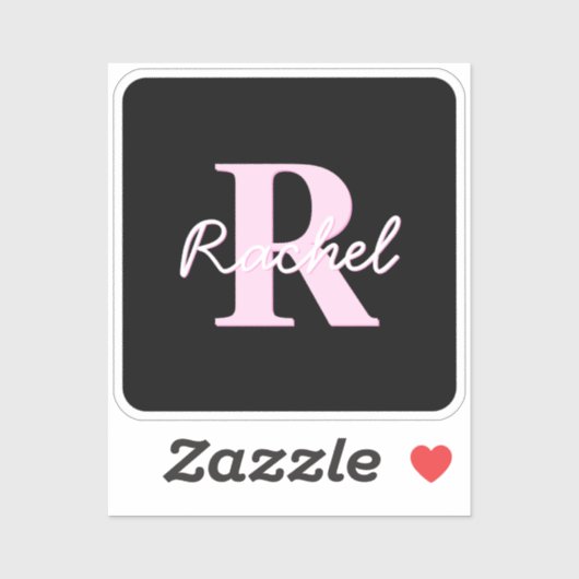 Schattige aanpasbare monogram | Lichtroze en zwart Sticker (Vel)