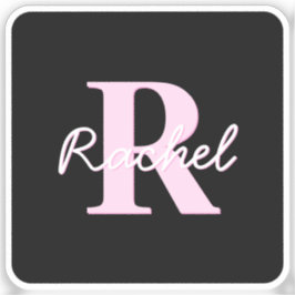 Schattige aanpasbare monogram | Lichtroze en zwart Sticker