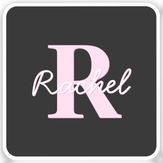 Schattige aanpasbare monogram | Lichtroze en zwart Sticker (Voorkant)