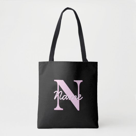 Schattige aanpasbare monogram | Lichtroze en zwart Tote Bag (Voorkant)