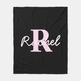 Schattige aanpasbare monogram | Lichtroze & Zwart Fleece Deken