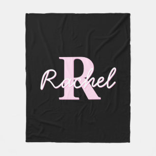 Schattige aanpasbare monogram   Lichtroze & Zwart Fleece Deken
