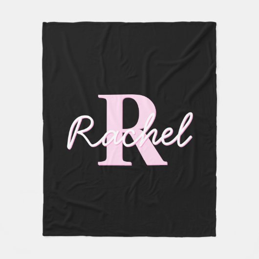 Schattige aanpasbare monogram | Lichtroze & Zwart Fleece Deken (Voorkant)