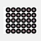 Schattige aanpasbare monogram | Lichtroze & Zwart Labels (Vel)