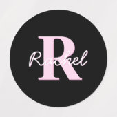 Schattige aanpasbare monogram | Lichtroze & Zwart Labels (Design 2)