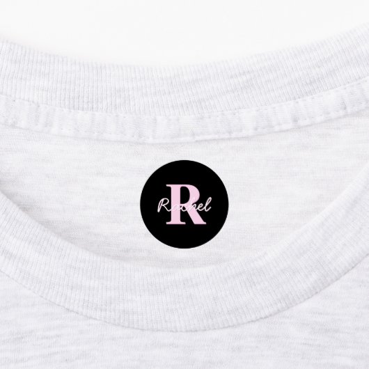 Schattige aanpasbare monogram | Lichtroze & Zwart Labels (Aangebracht)
