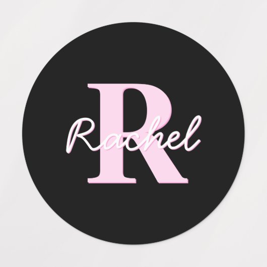 Schattige aanpasbare monogram | Lichtroze & Zwart Labels (Design 1)