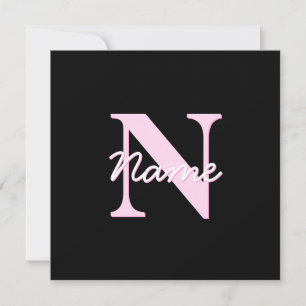 Schattige aanpasbare monogram   Lichtroze & Zwart Notitiekaartje