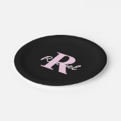 Schattige aanpasbare monogram | Lichtroze & Zwart Papieren Bordje (Gekanteld)