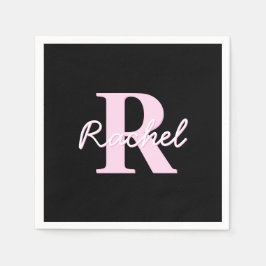 Schattige aanpasbare monogram | Lichtroze & Zwart Servet