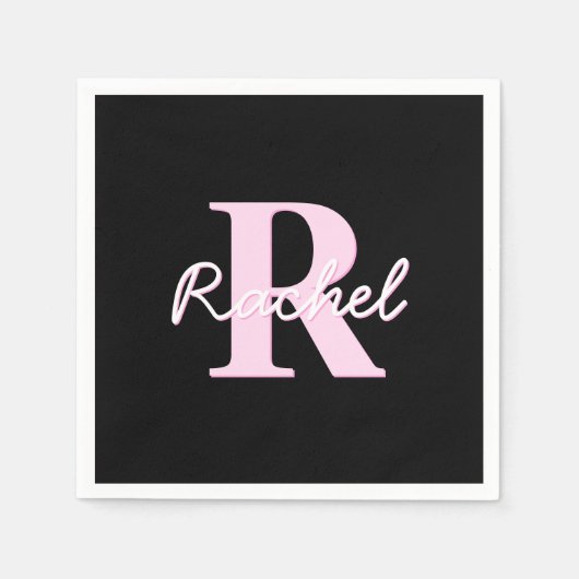 Schattige aanpasbare monogram | Lichtroze & Zwart Servet (Voorkant)