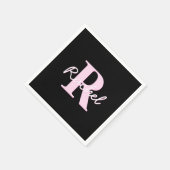 Schattige aanpasbare monogram | Lichtroze & Zwart Servet (Hoek)