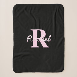 Schattige aanpasbare monogram | Lichtroze & Zwart Sherpa Deken