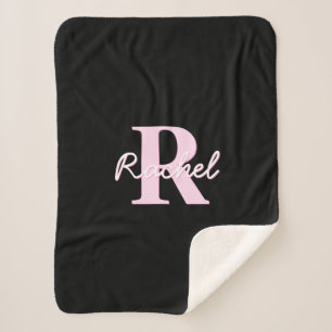 Schattige aanpasbare monogram   Lichtroze & Zwart Sherpa Deken