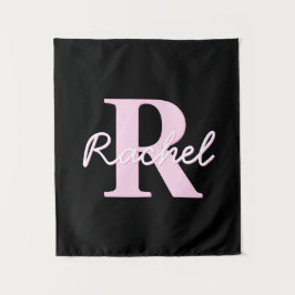 Schattige aanpasbare monogram | Lichtroze & Zwart Wandkleed