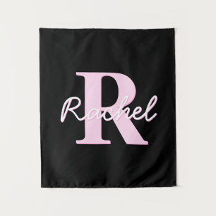 Schattige aanpasbare monogram   Lichtroze & Zwart Wandkleed