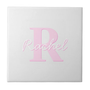 Schattige aanpasbare monogram Roze ombre en grij Tegeltje