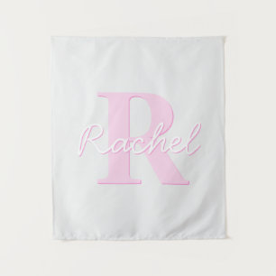 Schattige aanpasbare monogram Roze ombre en grij Wandkleed