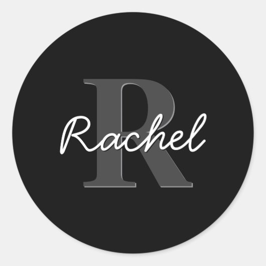 Schattige aanpasbare monogram | Zwart & Grijs Ronde Sticker (Voorkant)