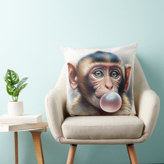 Schattige Aap Blowing Bubbles Bubble Gum Kussen (Stoel)