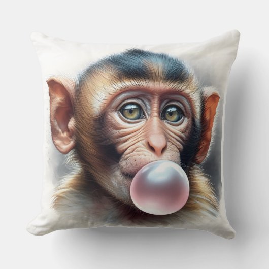 Schattige Aap Blowing Bubbles Bubble Gum Kussen (Voorkant)