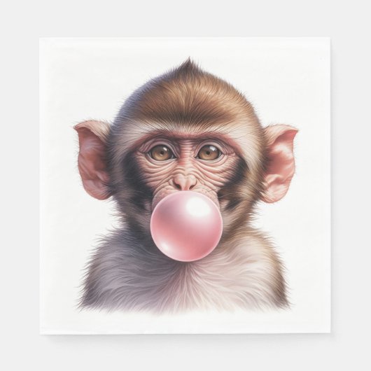 Schattige Aap Blowing Bubbles Bubble Gum Servet (Voorkant)