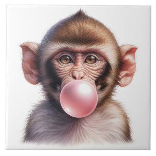 Schattige Aap Blowing Bubbles Bubble Gum Tegeltje