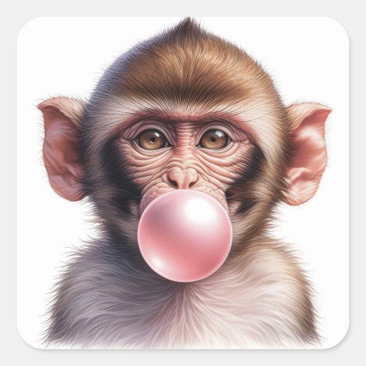 Schattige Aap Blowing Bubbles Bubble Gum Vierkante Sticker (Voorkant)