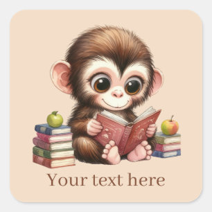 Schattige aap boek liefhebbers voeg tekst toe  vierkante sticker