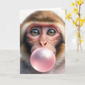 Schattige aap die bubbels blaast Bubble Gum Blank  Kaart (Gele Bloem)
