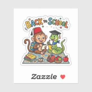 Schattige aap en slang terug naar school cartoon sticker