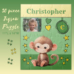 Schattige Aap Fotonaam Groen Geel kinder Legpuzzel<br><div class="desc">30 stuk puzzel voor kinderen. Met een schattige aap,  met sterren en liefdesharten. Voeg een naam,  initiaal en een foto toe. Kleurenschema: groen en geel cadeau-idee voor kinderen.</div>