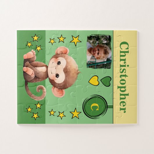 Schattige Aap Fotonaam Groen Geel kinder Legpuzzel (Horizontaal)