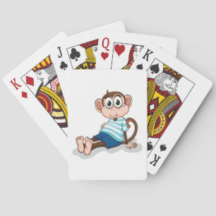 Schattige aap in blauw gestreept shirt en korte br pokerkaarten