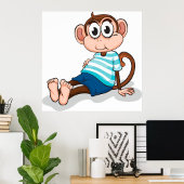 Schattige aap in blauw gestreept shirt en korte br poster