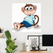 Schattige aap in blauw gestreept shirt en korte br poster (Thuiskantoor)