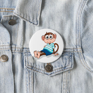 Schattige aap in blauw gestreept shirt en korte br ronde button 7,6 cm