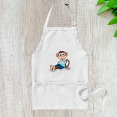 Schattige aap in blauw gestreept shirt en korte br standaard schort